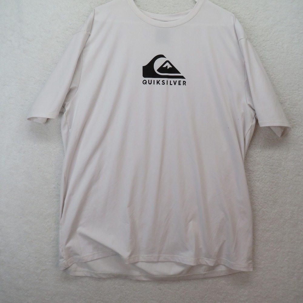 Quiksilver Mens Rash Guard White Short Sleeve Surf Shirt XXL Moisture Wicking